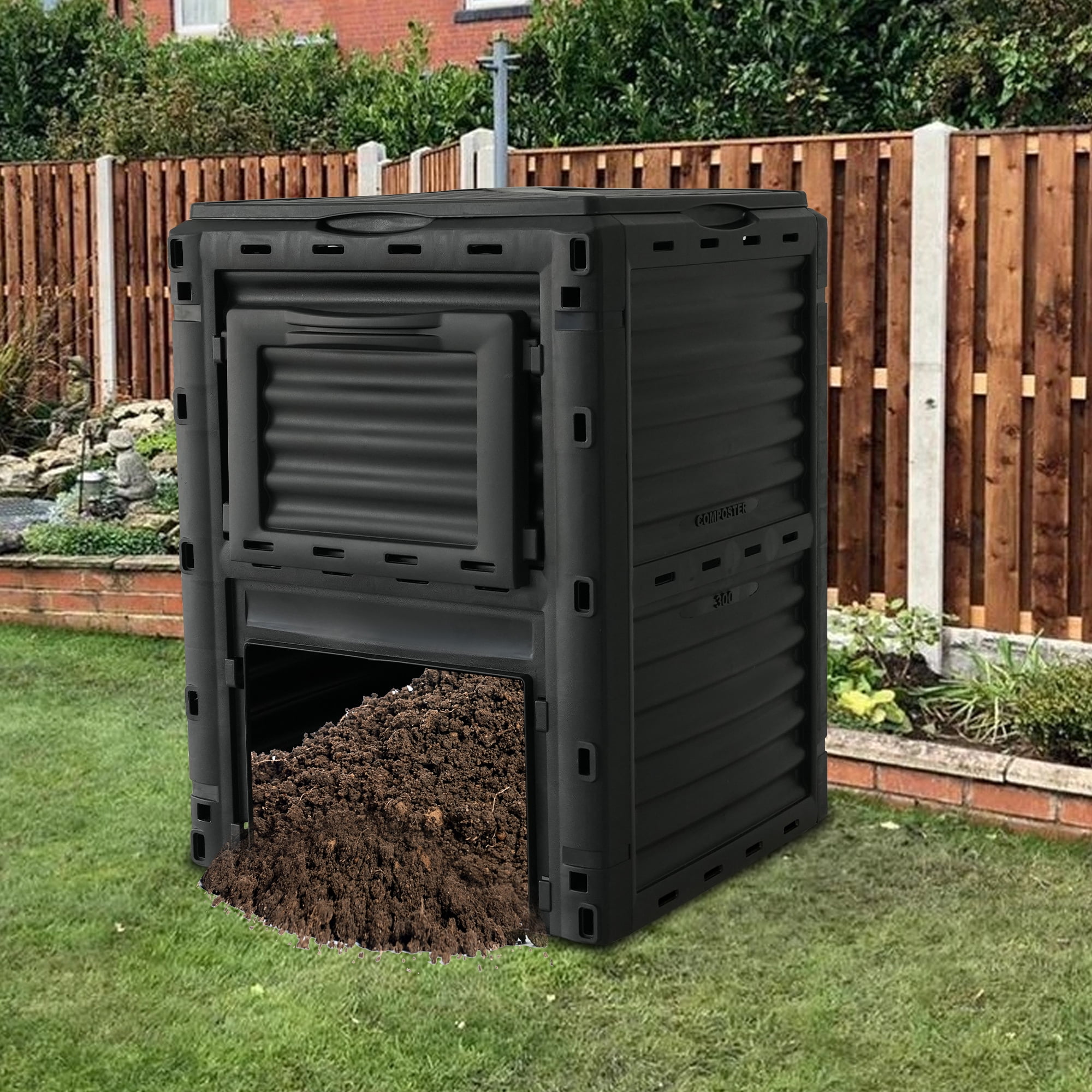 Large Garden Compost Bin 80 Gallon (300L), Outdoor Compost Box with PP