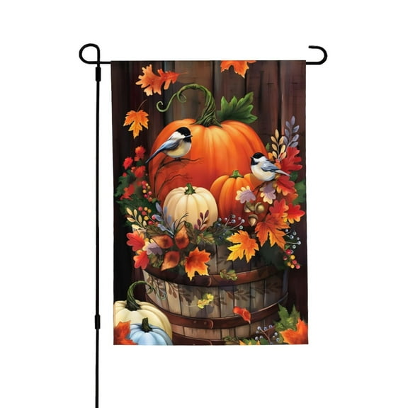 Large Garden Flags 28x40 Double Sided for Outside,Halloween Thanksgiving Pumpkin Yard Flags Garden Decor,Fall Watercolor Bird Garden Flag,Yard Decorations for Home Outdoor