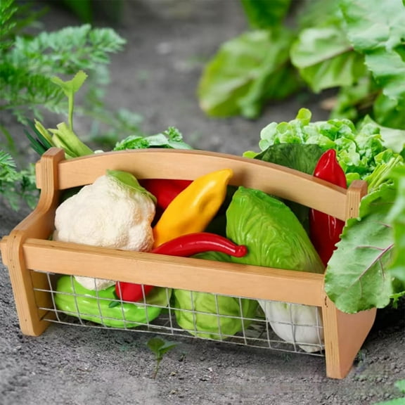 Large Garden Harvesting Basket with Handle | Multifunctional Wooden Produce Carrier for Fruits Vegetables Flowers | Rustproof Mesh Bottom Storage Bin for Kitchen Farm Market Use