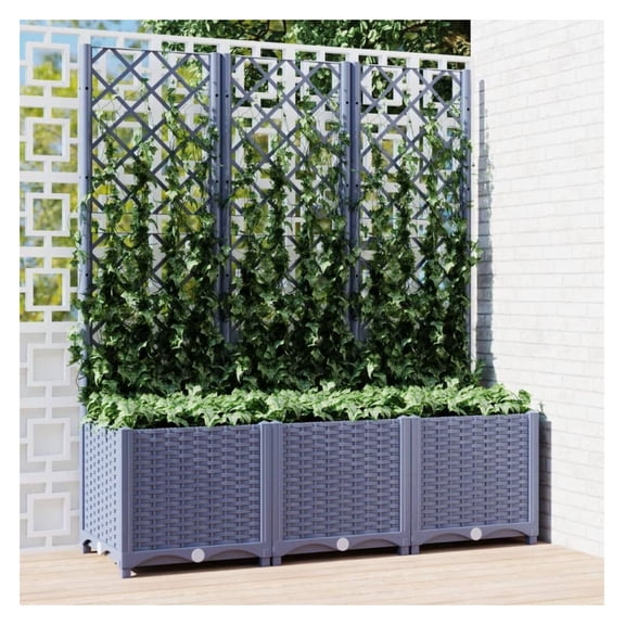 Large Garden Planter Blue Grey - 53.5" Rectangular Polypropylene Plant Pot with Trellis, Outdoor Flower Container for Balcony, Patio, Terrace