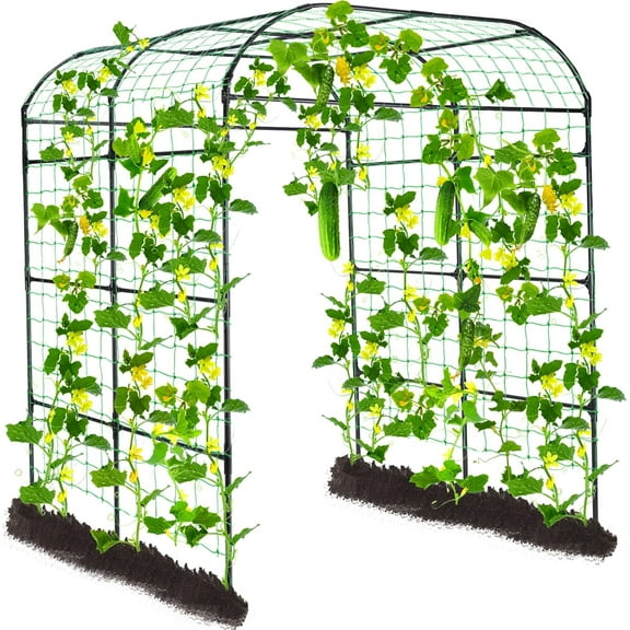 Large Garden Trellis Arch for Climbing Plants Outdoor, 7.8 feet Tall Metal Walkway Arbor Plant Support Vine Flower Vegetables Cucumber Trellis for Raised Bed, with Netting, Lightweight