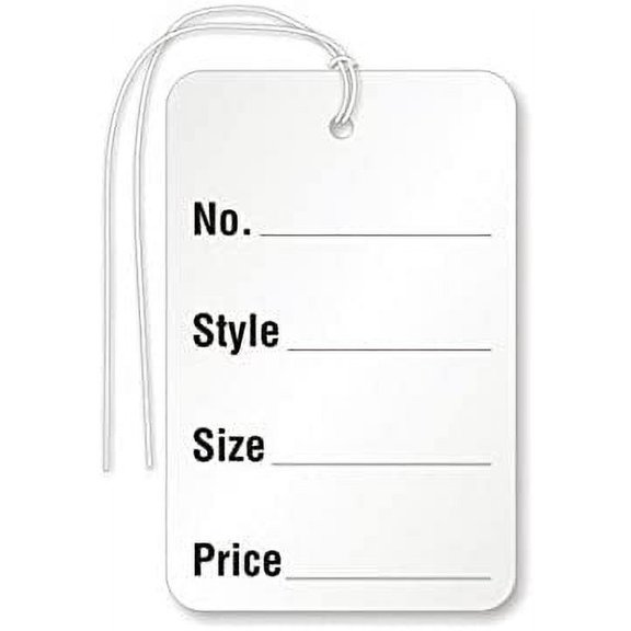 Large Garment Tag, 2-7/8" x 1-3/4","No, Style, Sz, Prc", White, 100 Tags/Pack, 1.75" x 2.875"