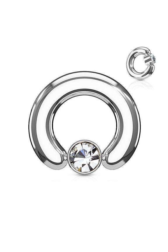 Large Gauge Captive Ring with CZ Set Round Flat Cylinder - 3 Colors Available