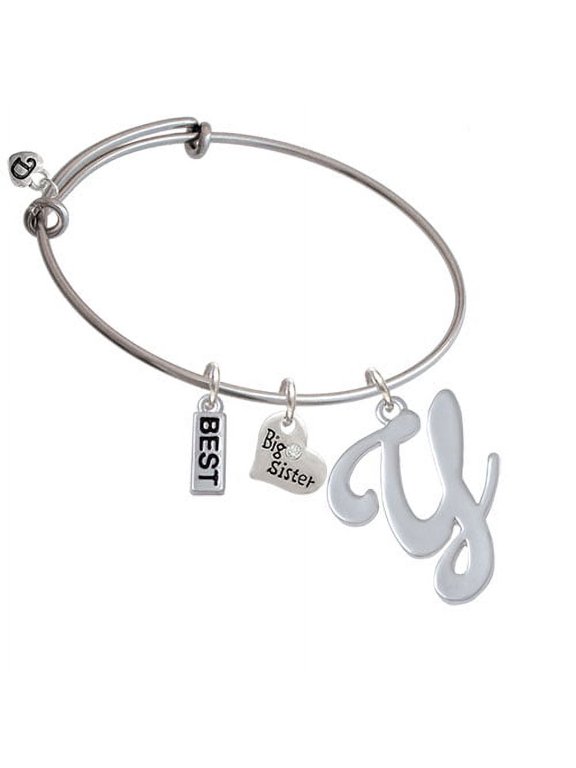 Large Gelato Script Initial - Y - Big Sister Heart Expandable Bangle Bracelet