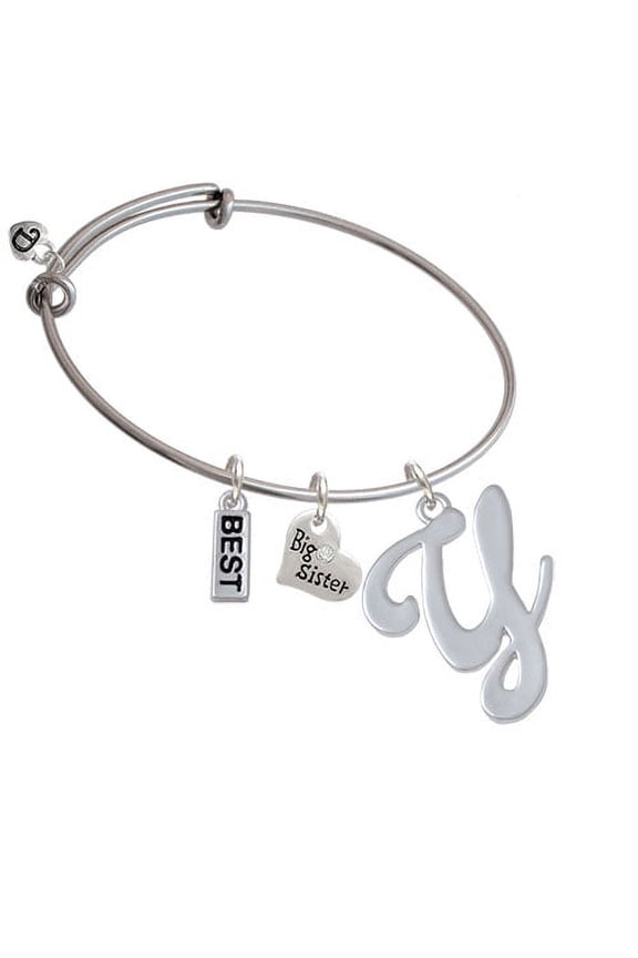 Large Gelato Script Initial - Y - Big Sister Heart Expandable Bangle Bracelet