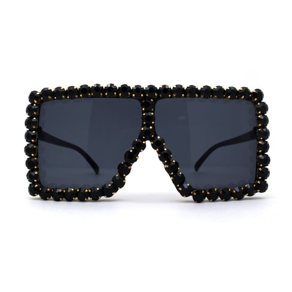 Large Gem Rhinestone Jewel Oversize Mob Sunglasses All Black