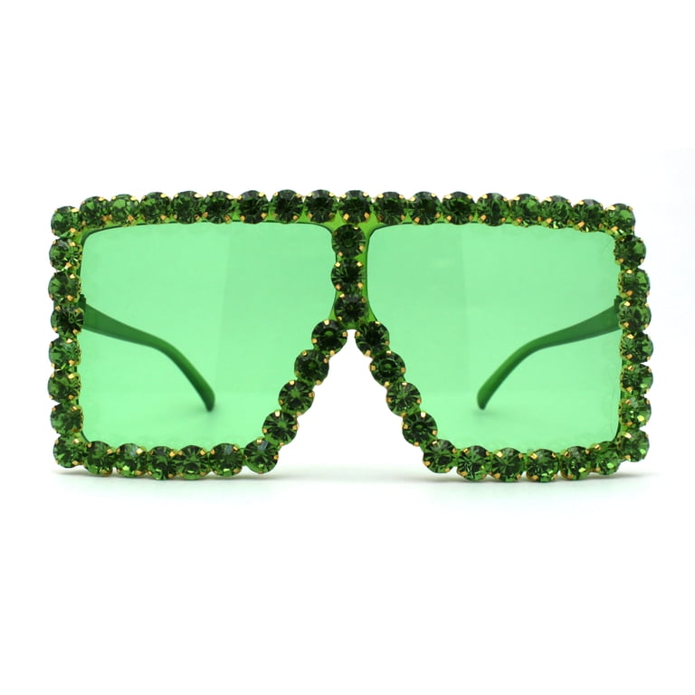 Large Gem Rhinestone Jewel Oversize Mob Sunglasses All Green  display picture 2