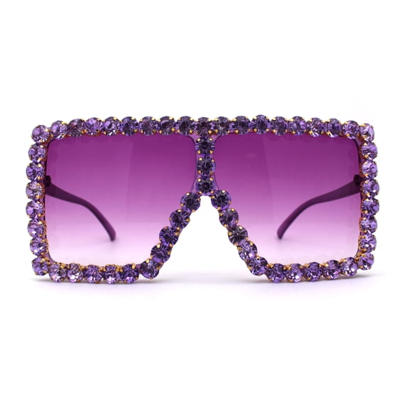 Large Gem Rhinestone Jewel Oversize Mob Sunglasses All Purple