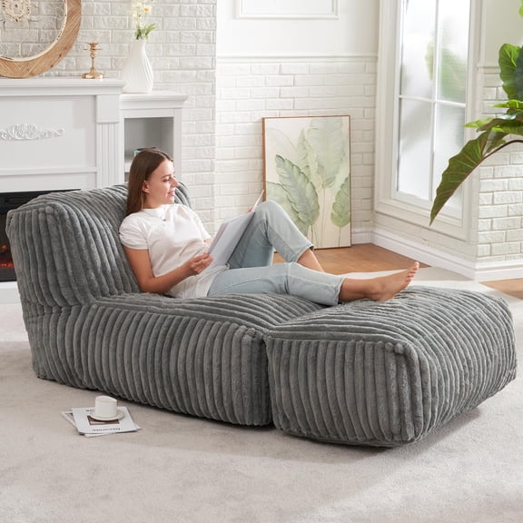 Large Giant Memory Foam Bean Bag Sofa for Adults, Soft Wear Resistant Ergonomic Lounge Chair with Easy Clean Fabric, No Assembly Required for Living Room Guest Room, Grey
