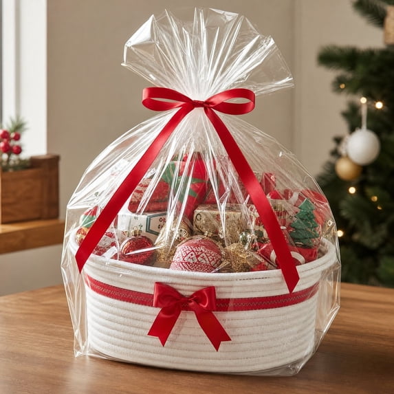 Large Gift Baskets Empty with Handles 13.8"x 8.7"x 5.5" Cotton Rope Storage Basket Storage for Gifts Clothes Baby Diaper Pet Toys White