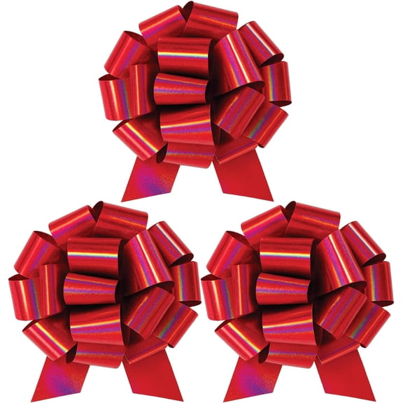 Large Gift Bow 12" Pull String Bow Perfect for Gift Wrapping Big Presents Cars Bikes & More (Red Glitter, 3XBow)