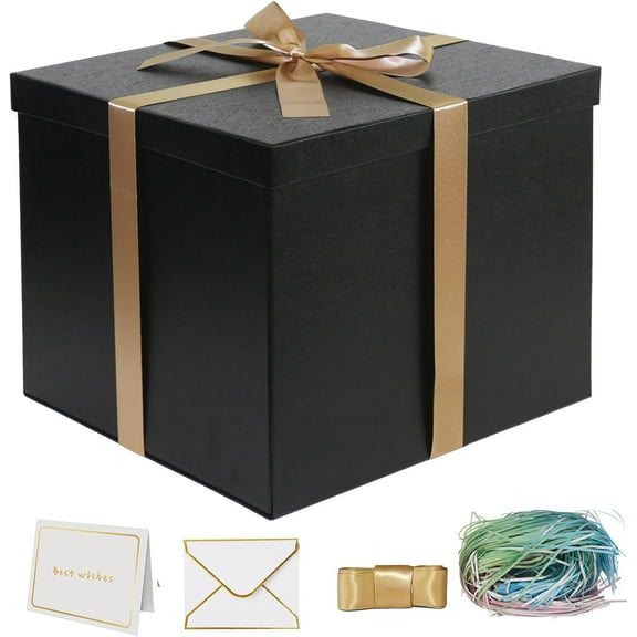 Large Gift Box 12x12x10 Inches,Black Gift Boxes for Presents,Birthday Box,for Packaging,Valentine's Day,Mother's Day,Christmas,Anniversaries,Family or Business.