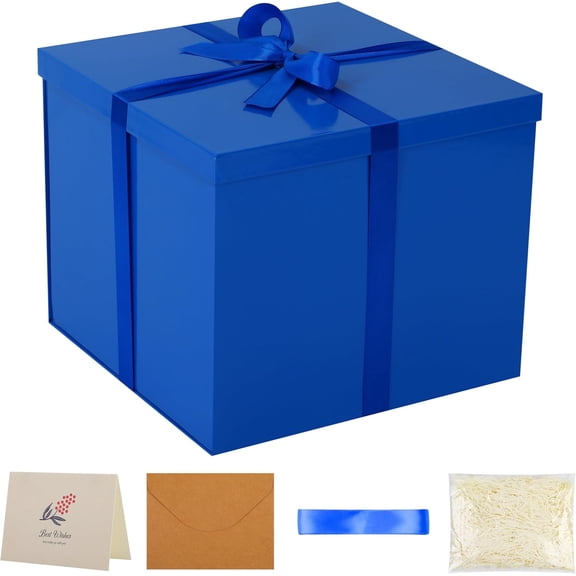 Large Gift Box 12x12x10 Inches, Blue Boxes for Presents, Birthday Packaging, Perfect Valentine's Day, Mother's Christmas, Anniversaries or Family Parties.