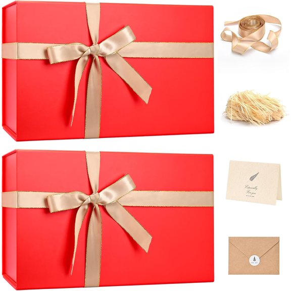 Large Gift Box 14"x8.5"x4.5" Christmas Gift Boxes with Lids for Presents for Anniversary Wedding Proposal Birthday Gift boxes with Shredded Filler Card Ribbon