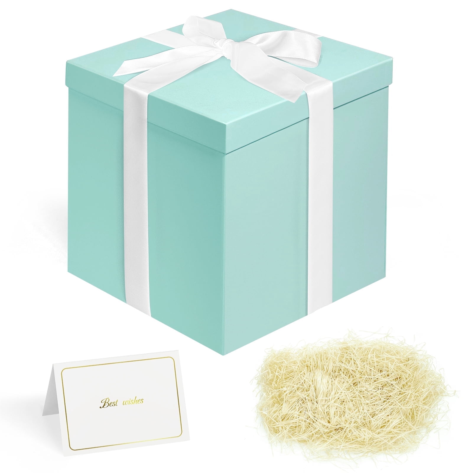 Large Gift Box with Lid and Ribbon, 10x10x10 Inches, Square Birthday ...