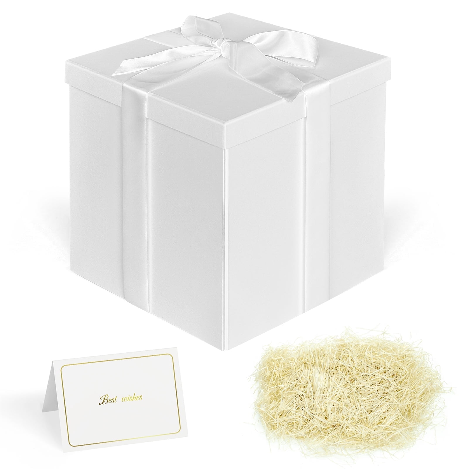 Large Gift Box with Lid and Ribbon, 10x10x10 Inches, Square Birthday ...
