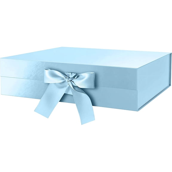 Large Gift Box with Lid for Present 13x9.7x3.4 Inches, Baby Blue Magnetic Ribbon, Bridesmaid Proposal, Luxury Gifts Box(Glossy Blue)