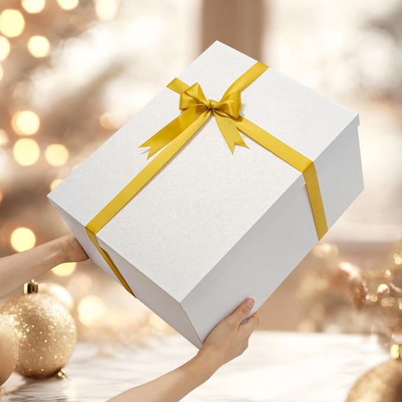 Large Gift Box with Lid for Presents Big Deep Gift Boxes for Birthday Presents - Contains Crinkle Paper,Ribbon and Card