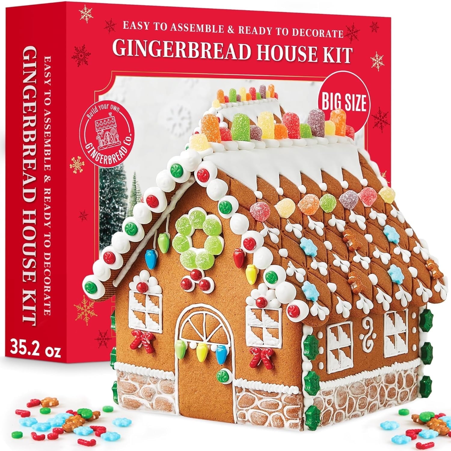 Taboom Large Gingerbread House Kit, 13-Piece DIY Christmas Gingerbread Cookie Decorating Kit, Easy to Assemble Holiday Baking Set