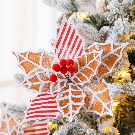 Large Gingerbread Poinsettia Christmas Decorations 10" Jumbo Gingerbread Flowers Tree Picks Ginger Bread Christmas Tree Ornaments for Xmas New Year Wreath Garland Home Vase Decor