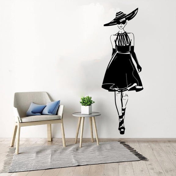 Large Girl Fashion Show Style Model Catwalk Wall Sticker Girl Room Bedroom Fashion Woman Bag Dress Window Wall Decal Vinyl 56cmx19cm