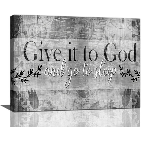 Large Give It to God and Go to Sleep Sign for BedroomCanvas Wall Art Christian Farmhouse Bedroom Sign Pictures Wall Decor Painting Print Modern Home Artworks Framed for Living Room Bathroom 12"x16"