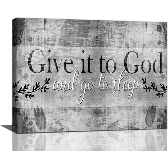 Large Give It to God and Go to Sleep Sign for BedroomCanvas Wall Art Christian Farmhouse Bedroom Sign Pictures Wall Decor Painting Print Modern Home Artworks Framed for Living Room Bathroom 12"x16"
