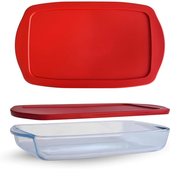 Large Glass Baking Dish with Lid, Glass Casserole Dish, Borosilicate Bakeware with Plastic Lid, 7x13 Inch 2 Quart Food Storage 65 Oz, Baking Dish with Lid, Oven, Stove, Microwave, Refrigerator