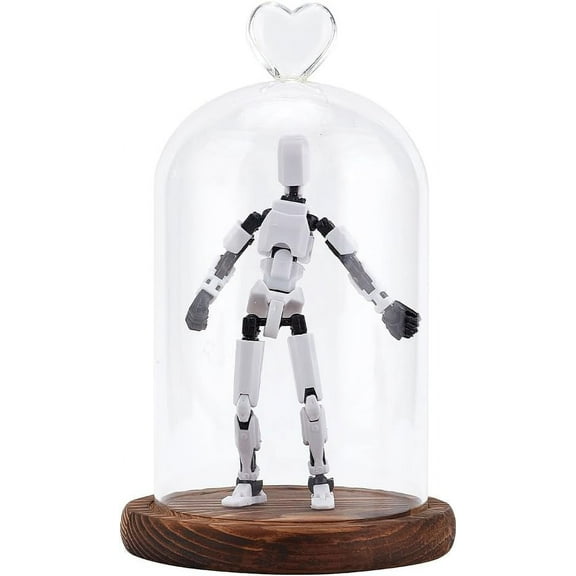 Large Glass Cloche Glass Display Dome 4.8x7.8 inch Heart Handle Bell Jar Display Case with Vintage Wood Base for Flowers Plants Party Home Decor Crafts Keepsakes Display