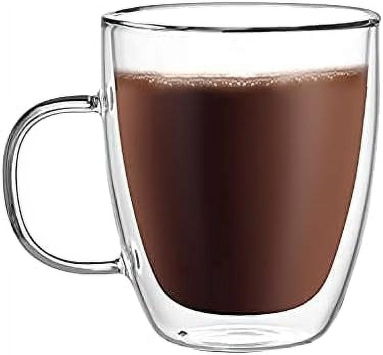 Large Glass Coffee Mugs 17oz,Double Walled Insulated Clear Coffee Cups with Handle,Clear Espresso Mugs for Cappuccino,Latte,Tea Bags,Hot and Cold Beverages
