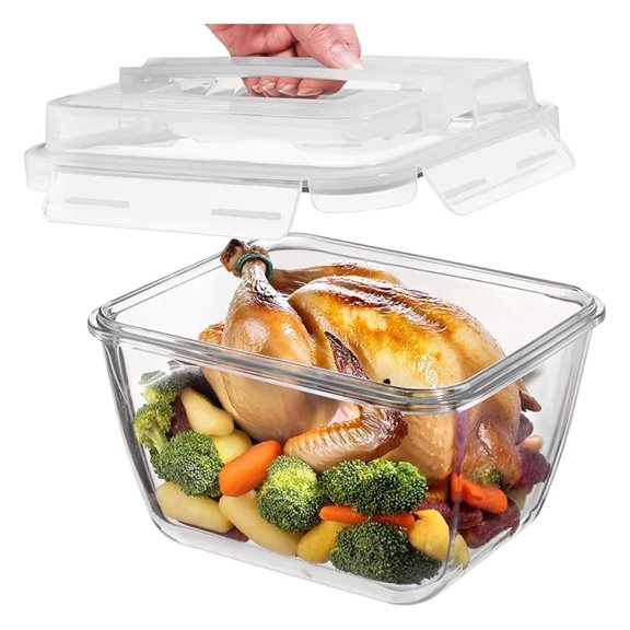 Large Glass Food Storage Containers 17 Cups - Leakproof Meal Prep Containers with Lids - Oven & Microwave Safe - Ideal for Turkey, Leftovers, Bulk Food Storage