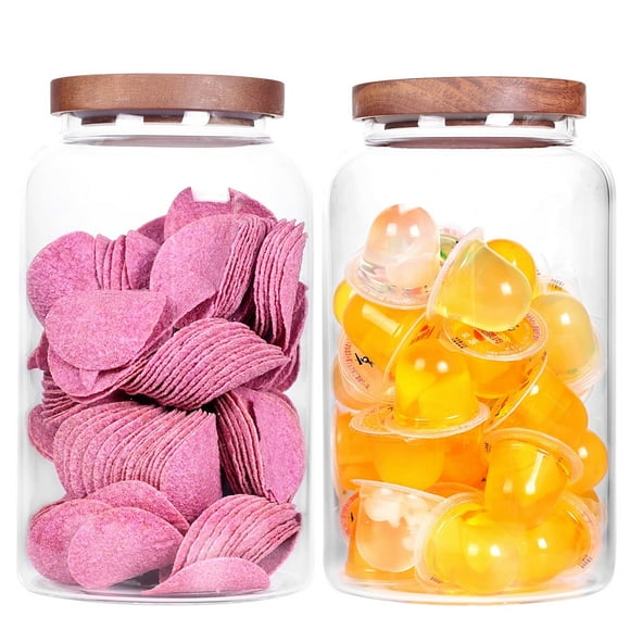 Large Glass Food Storage Jars with Airtight Wooden Lid，Set of 2 100 OZ(3000ml) Glass Canister Glass Food Containers for Kitchen Pantry for Flour, Tea, Coffee Beans, Sugar, Cookies