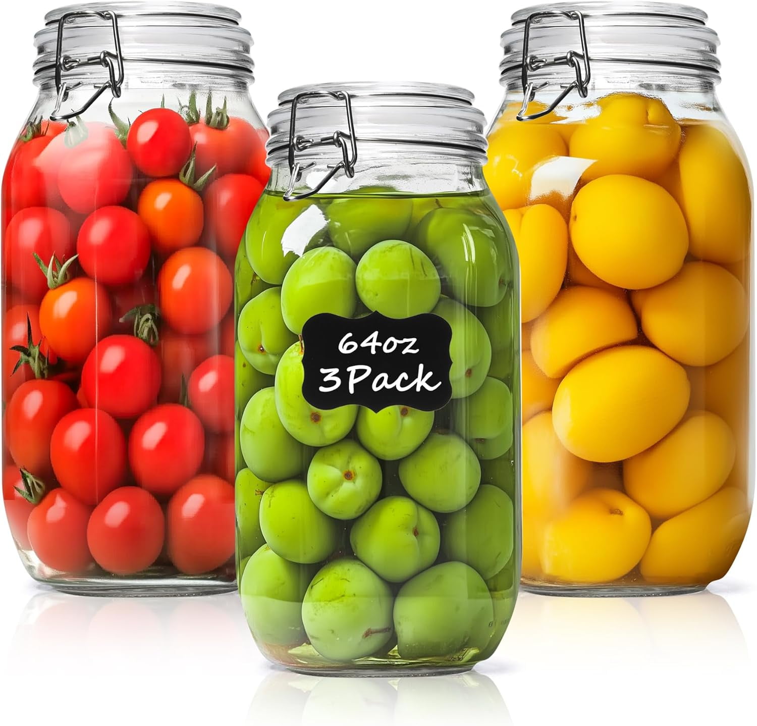 Large Glass Jars with Lid 64 oz, Large Mason Jars Set of 3, Glass ...
