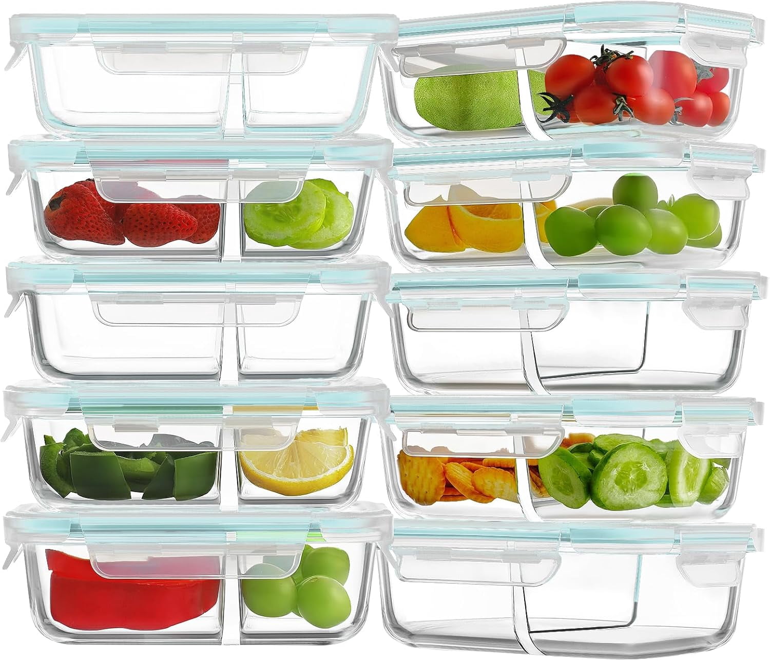 Large Glass Meal Prep Containers with Lids, 36oz Glass Food Storage Containers with Leak Proof Snap Lock Lids, Airtight Bento Lunch Boxes, Kitchen Storage, Oven, Freezer and Dishwasher Safe