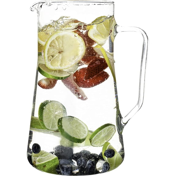 Large Glass Pitcher With Spout, 2.5 Quart (80 Ounce) Borosilicate Iced Tea Pitchers with Handle, Angled Cylinder Design, Water