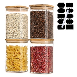 Large Glass Storage Jar, 4 Pack 40 FL OZ Glass Food Storage Containers with Bamboo Lid, Kitchen Containers Cereal Canisters Decorative Jar for Candy Snack Cookies Coffee Tea Nuts Airtight Glass Jars