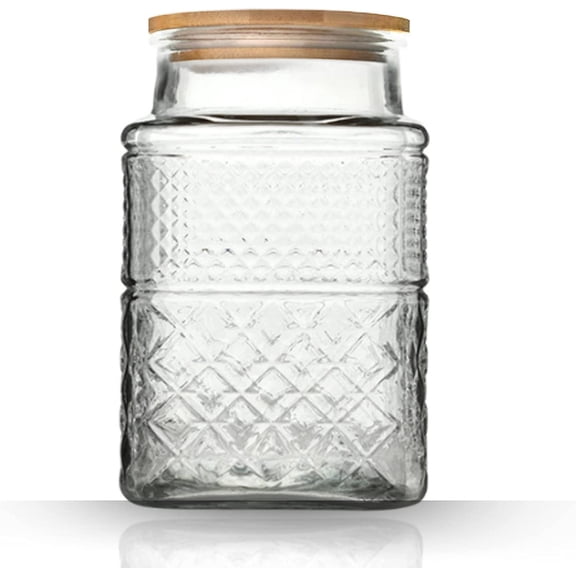 Large Glass Storage Jar, 60 FL OZ Glass Food Storage Containers with Bamboo Lid, Kitchen Containers Cereal Canisters Decorative Jar for Candy Snack Cookies Coffee Tea Nuts Airtight Glass Jars (Sq