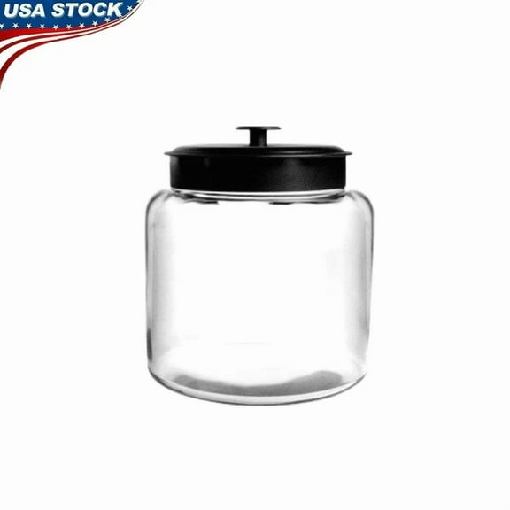 Large Glass Storage Jar W/ Black Metal Lid Wide Mouth Kitchen Canister New