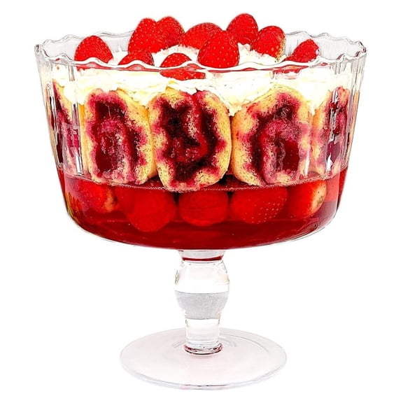 Large Glass Trifle Bowl, with Scallop Design - 9" D - European Beautiful Hand Made Glass - 168 oz (over 5 quarts) Clear