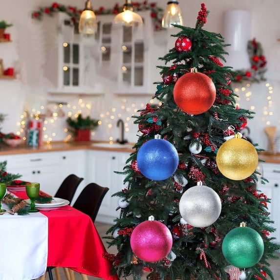 Large Glitter Christmas Ball Ornament, 6 in Red Plastic Hanging Bauble for Trees, Weddings, Parties and Seasonal Displays