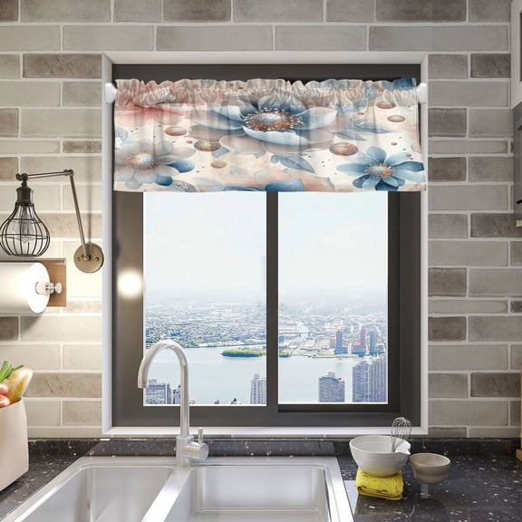 Large Glitter Flowers Curtain Valances Window Treatment Rod Pocket Drape Valance 54" X 18" for Kitchen Living Room Bedroom