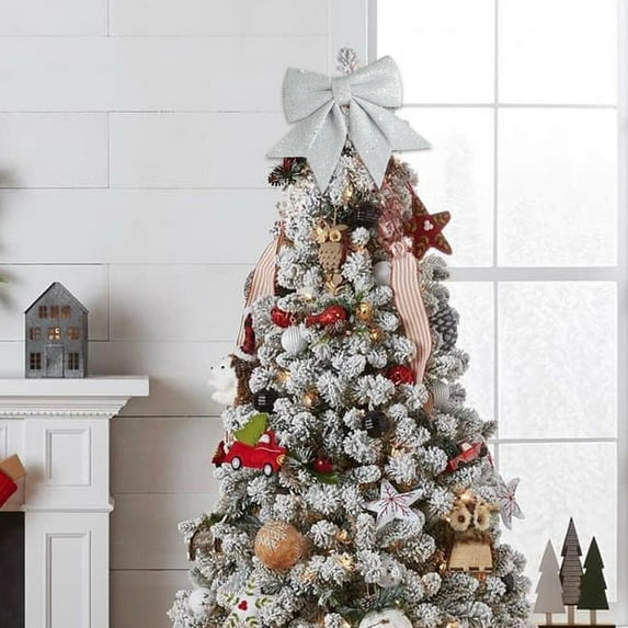 Large Glittering Gold Pearl Cotton Bow for Christmas Tree Decorations and Gift Wrapping, 7 Colors