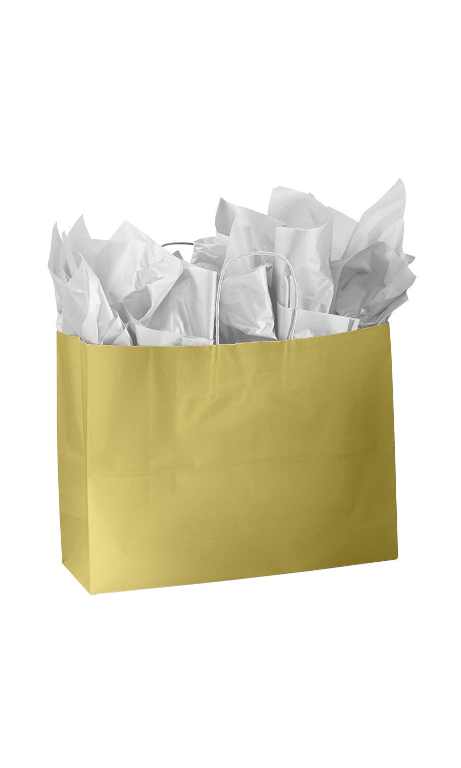 SSWBasics Large Glossy Gold Paper Shopping Bags - 16”L x 6”D x 12 ½”H - Case of 100- Paper Bags with Handles - Bags for Retail - Multi-Purpose Paper Shopping Bags in Bulk - Durable and Eco-Friendly
