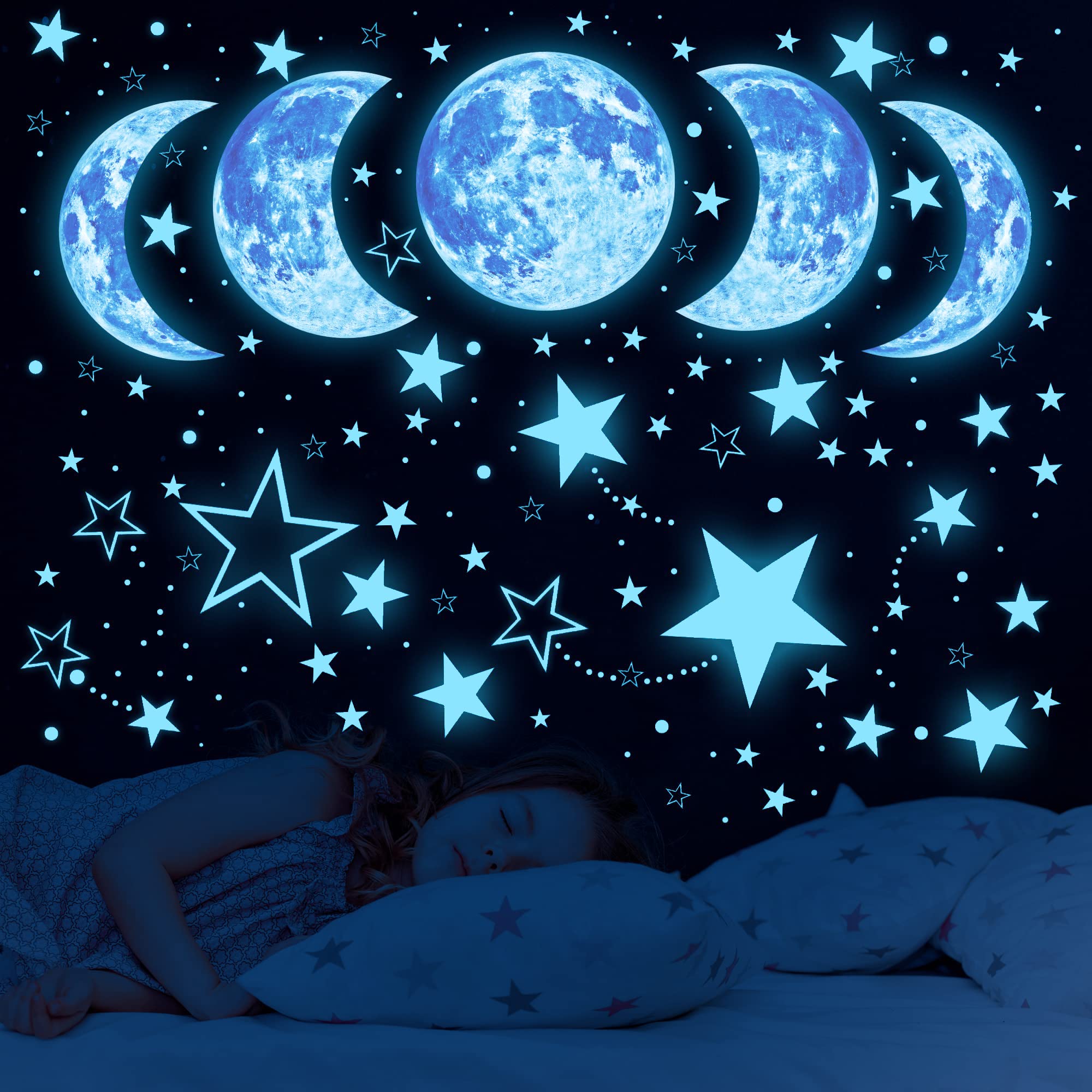 Large Glow in The Dark Moon Wall Decals Luminous Space Moon