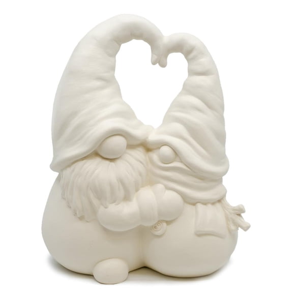 Large Gnome Hugging Snowman 9.25H x 7.5W Paint Your Own Pottery Ceramic Bisque, Ready To Paint, Craft Kit