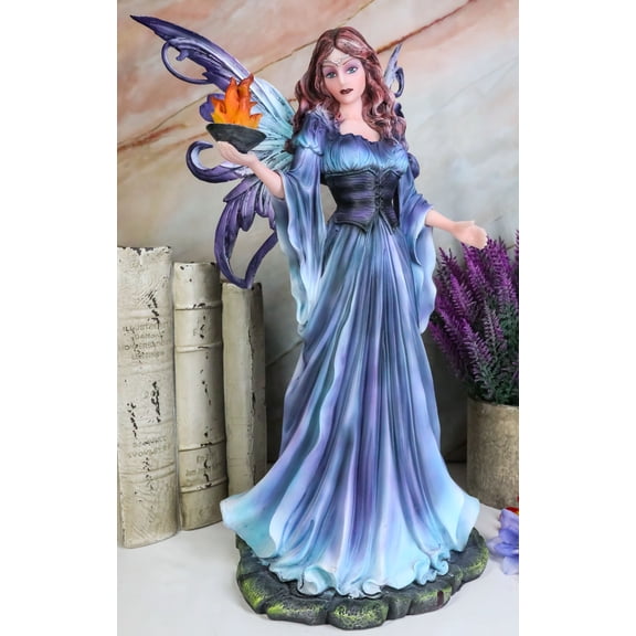 Large Goddess of Olympian Fire Elemental Fairy Queen In Blue Long Gown Statue