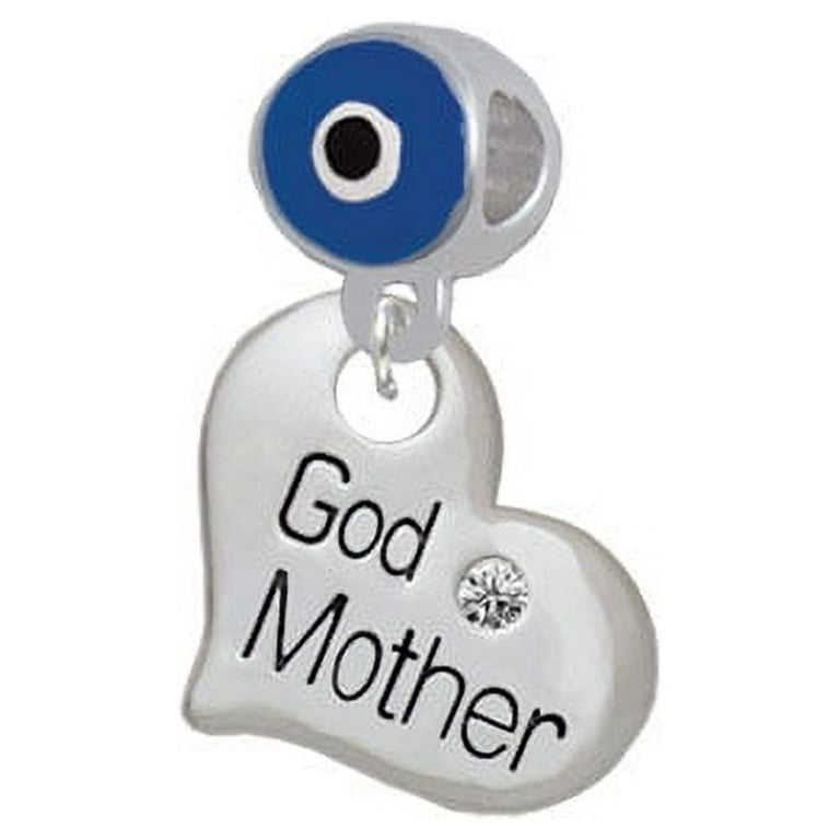 Large ''Godmother'' Heart with Clear Crystal Blue Evil Eye Charm