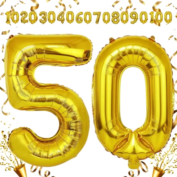 Large Gold 32-Inch Number 50 Balloons for 50th Birthday, Anniversary, Graduation & Prom Party | Jumbo Foil Mylar, Helium or Air Filled, For Home & Office Decorations