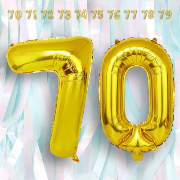Gold Number 70 Mylar Foil Balloon 32 inch - Helium or Air Filled Metallic Balloons for 70th Birthday Hbd Party, Anniversary, Graduation Decorations