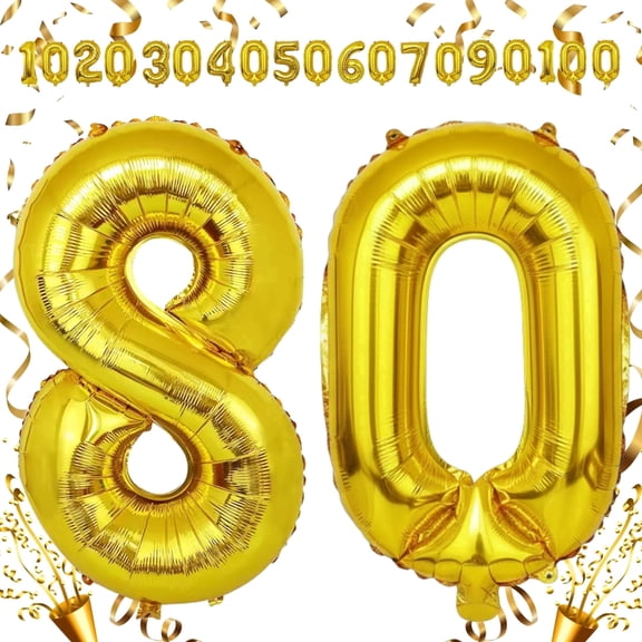 Large Gold 32-Inch Number 80 Balloons for 80th Birthday, Anniversary, Graduation & Prom Party | Jumbo Foil Mylar, Helium or Air Filled, Home & Office Decorations